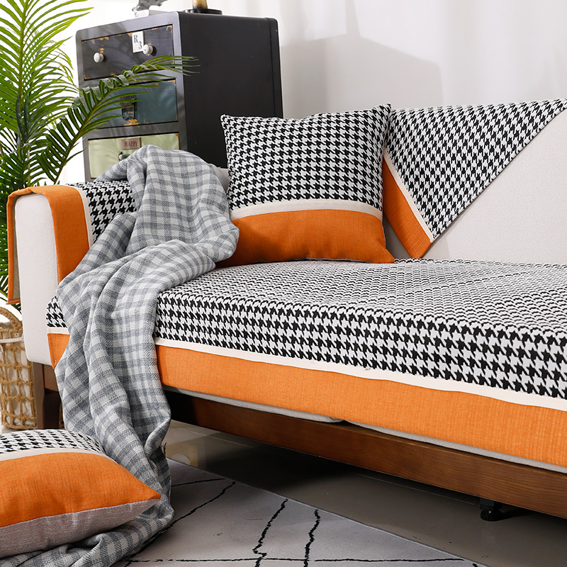 ソファーカバー 千鳥格子柄モダン切り替えデザインソファーカバー