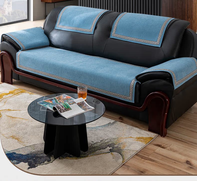 ソファーカバー 高級刺繍縁取り装飾ソファーカバー二人掛け用