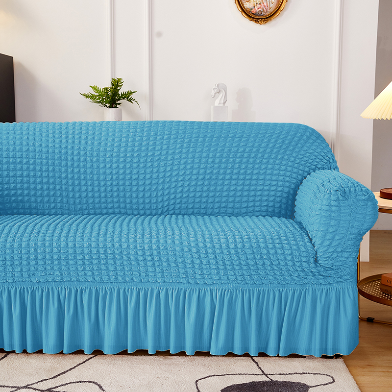 ソファーカバー フリル付き格子模様伸縮ソファーカバー