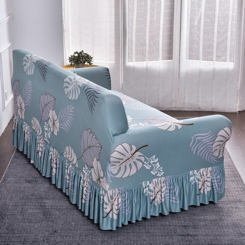 ソファーカバー 南国風トロピカル柄フリル付き伸縮ソファーカバー