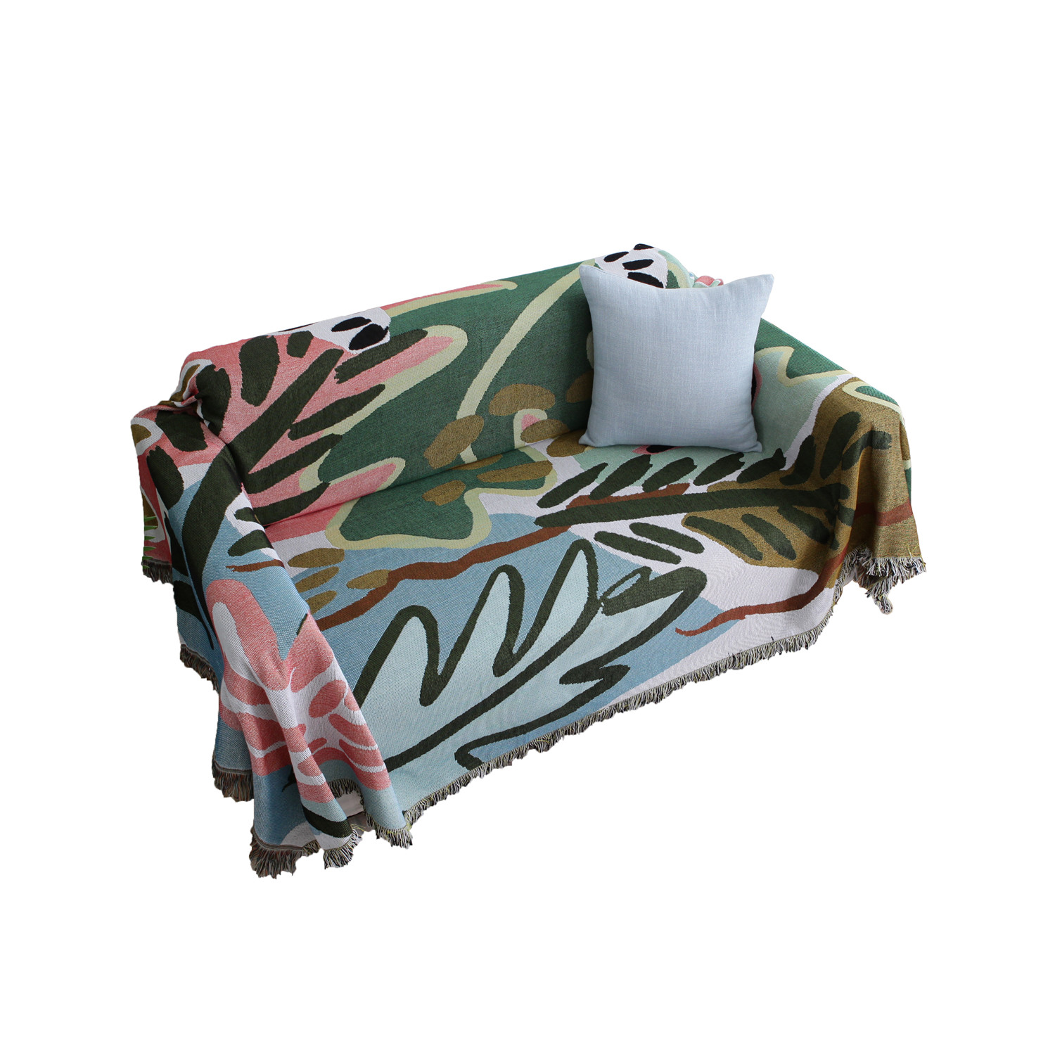 ソファーカバー 抽象アート柄フリンジ付きマルチカバー
