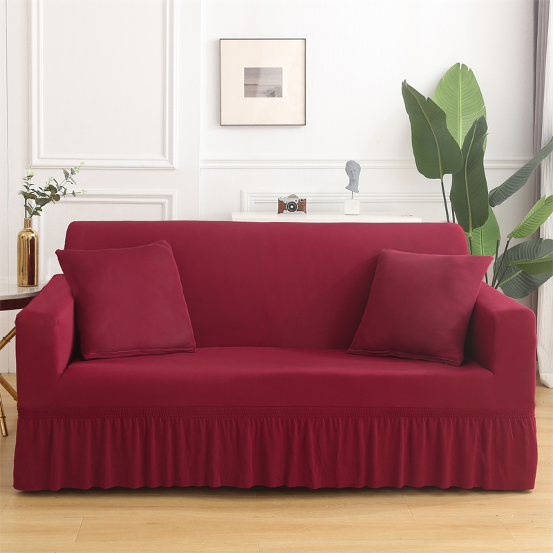 ソファーカバー 裾フリル付き伸縮フィット2人掛けソファーカバー