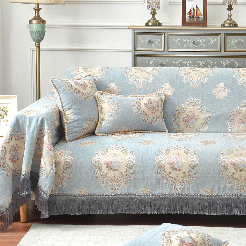 ソファーカバー 優雅な花柄ダマスク模様フリンジ付き二人掛けソファーカバー