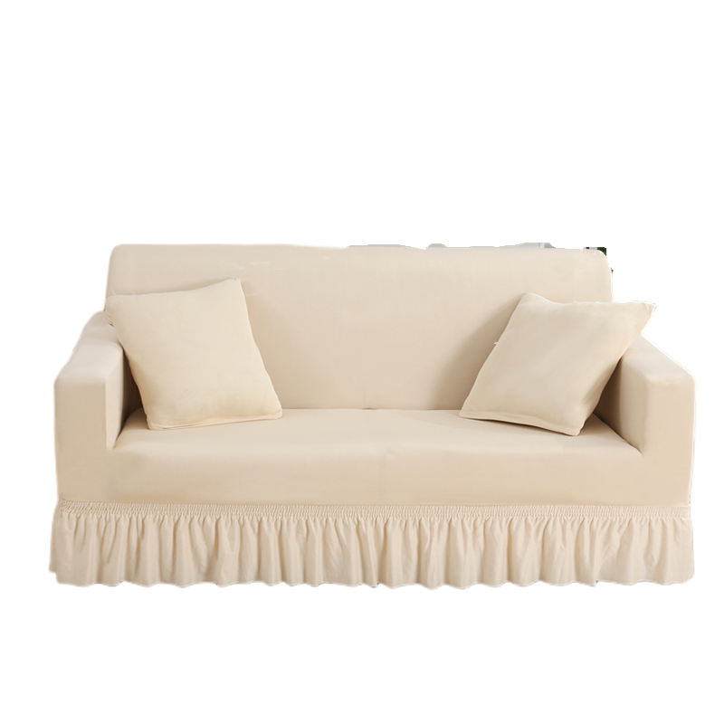 ソファーカバー 裾フリル付き伸縮フィット2人掛けソファーカバー
