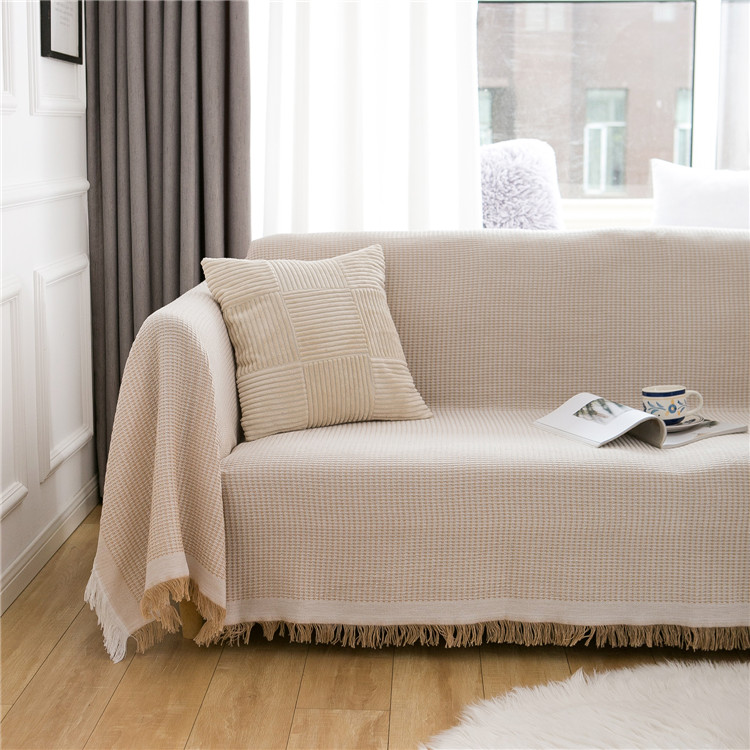 ソファーカバー 幾何学模様織り房飾り付きマルチカバー