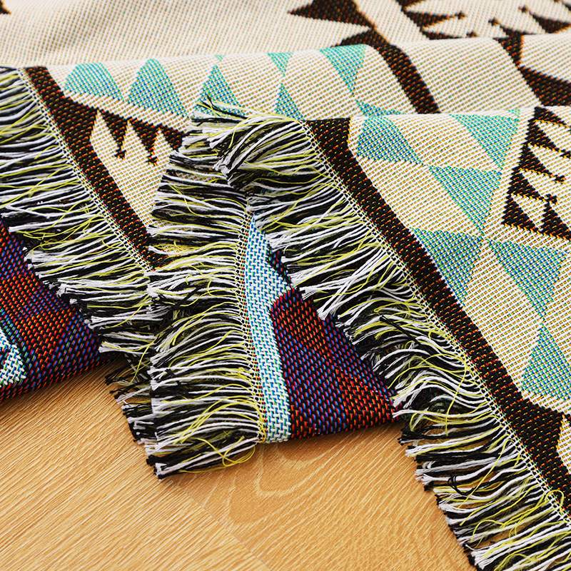 ソファーカバー 幾何学模様フリンジ付きソファーカバー一人掛け用