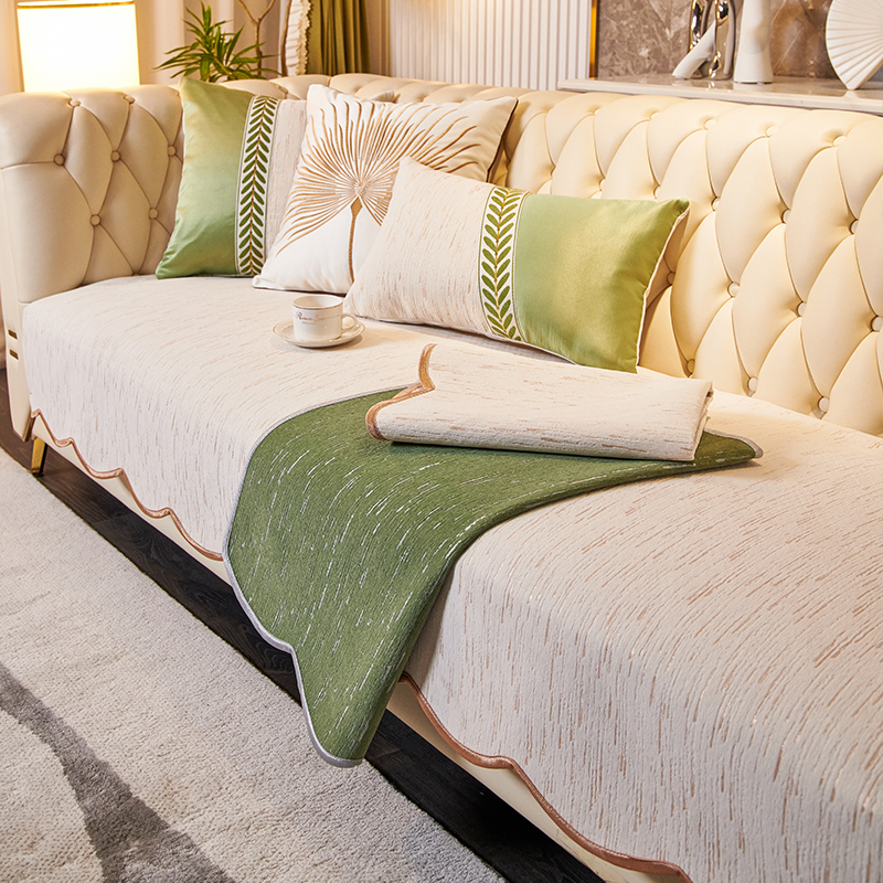 ソファーカバー 波型縁取り上質綿麻混紡二人掛け用座面保護カバー