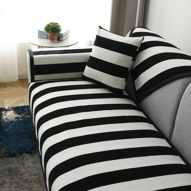 ソファーカバー 横縞模様の伸縮性ソファーカバー三人掛け用