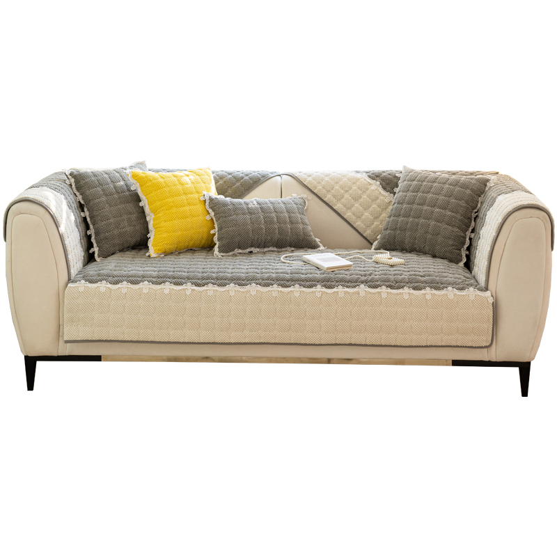 ソファーカバー 編み込み風レース付きキルティングソファーカバー