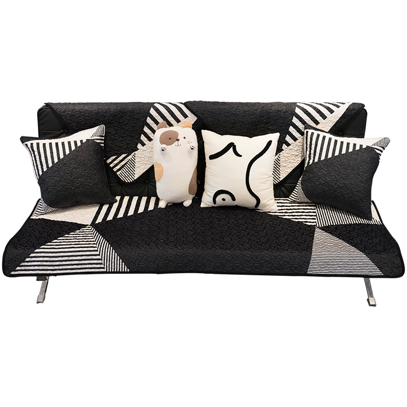 ソファーカバー 幾何学模様とストライプ柄の現代風ソファーカバー