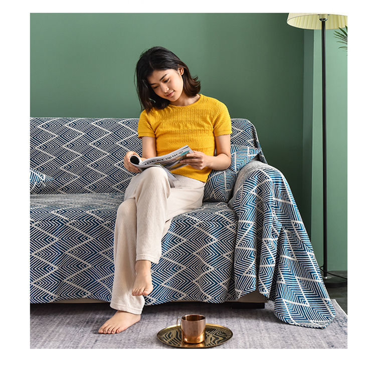 ソファーカバー 幾何学模様編み込み柄マルチカバー