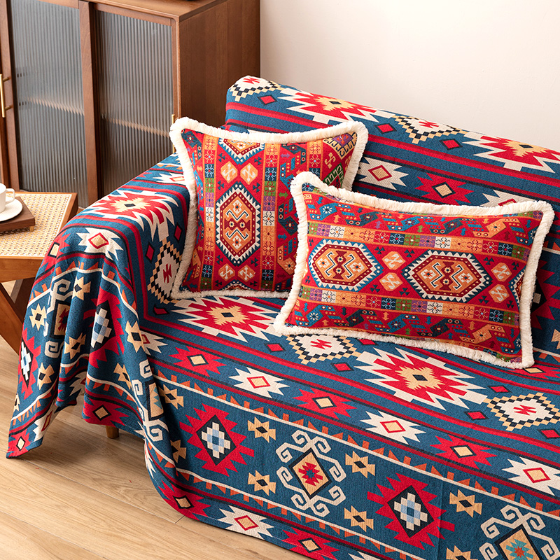 ソファーカバー 民族調幾何学模様織物ソファーカバー