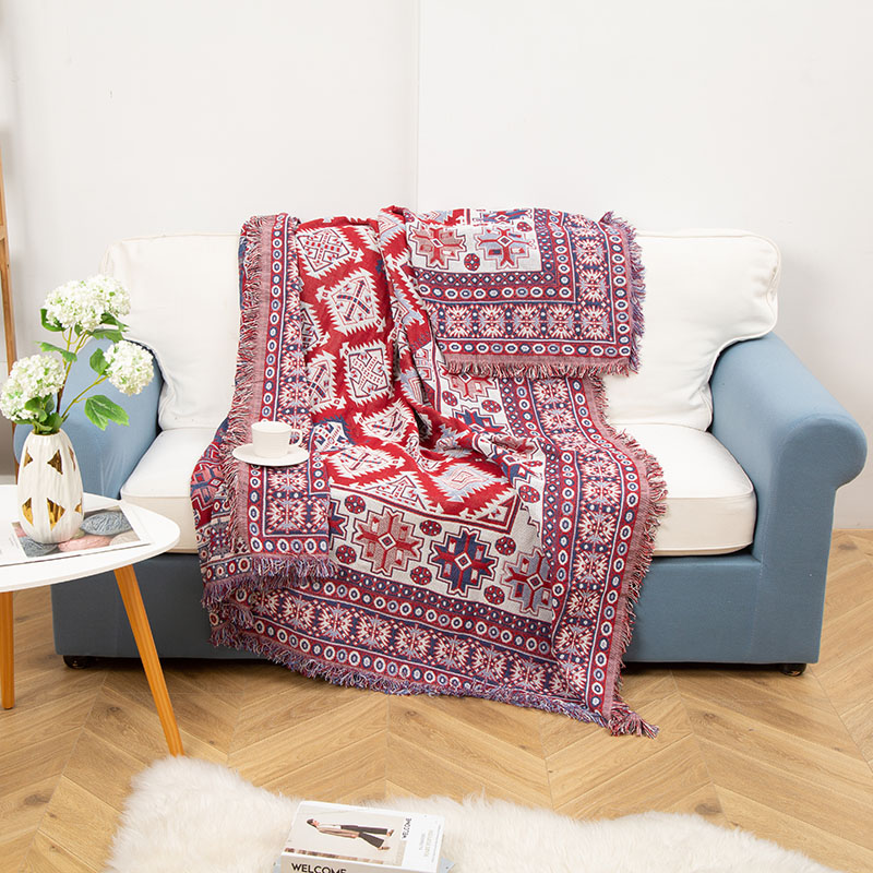 ソファーカバー 民族調幾何学模様ソファーカバー二人掛け用マルチカバー