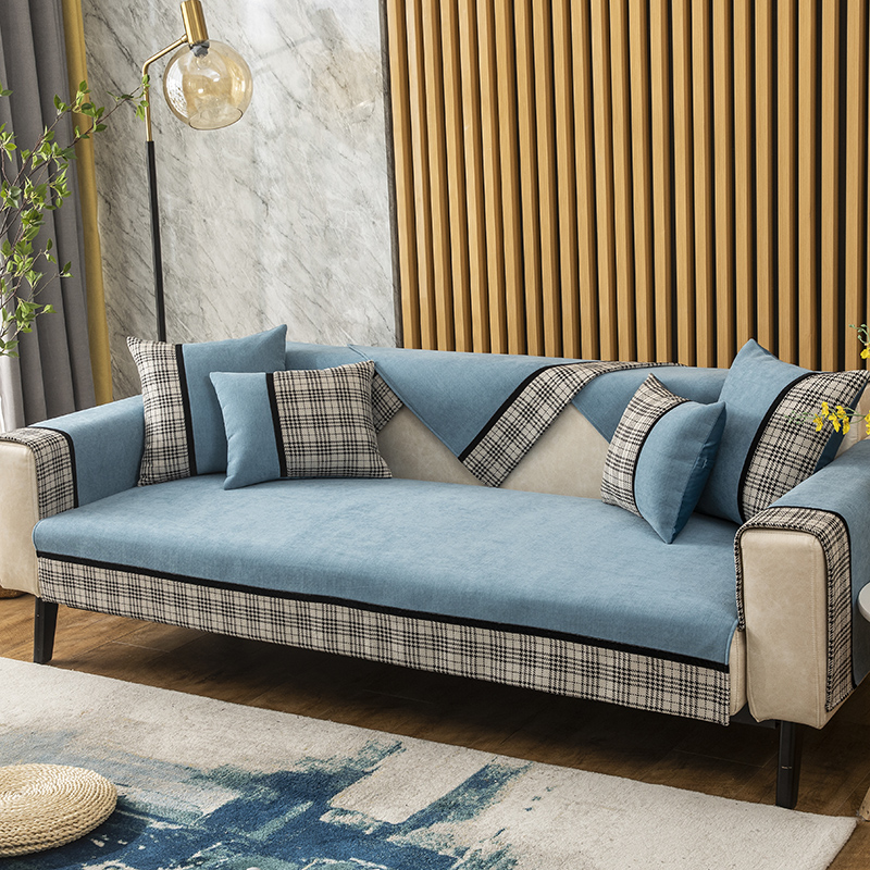 ソファーカバー 上質格子柄切り替えデザインソファーカバー