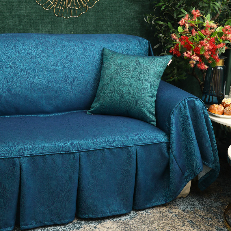 ソファーカバー 幾何学模様プリント裾フリル付きソファーカバー