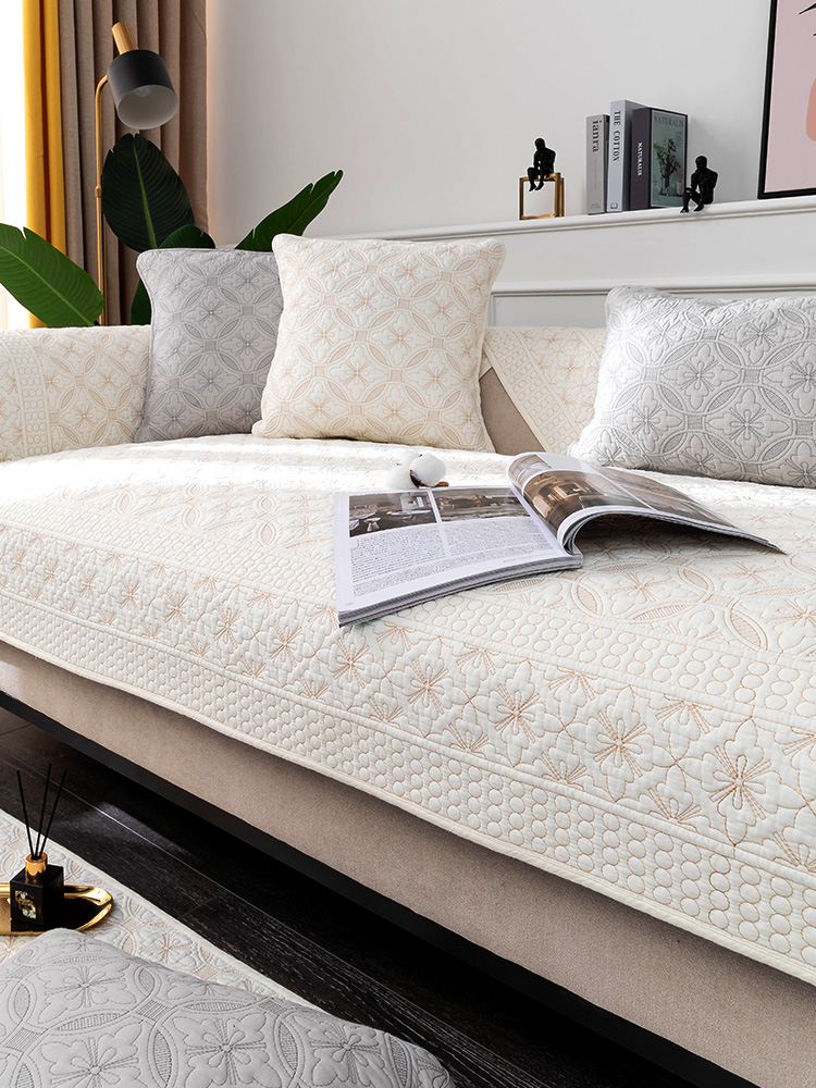 ソファーカバー 扇子模様キルティング二人掛けソファーカバー