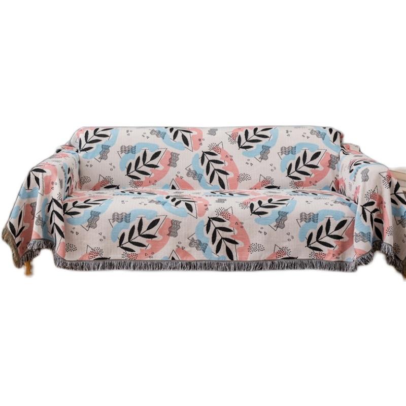 ソファーカバー 植物柄マルチカバー房付き織物ソファーカバー