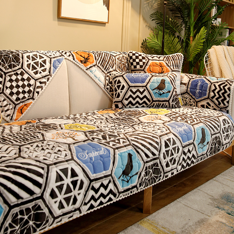 ソファーカバー 六角形幾何学模様二人掛け用ソファーカバー