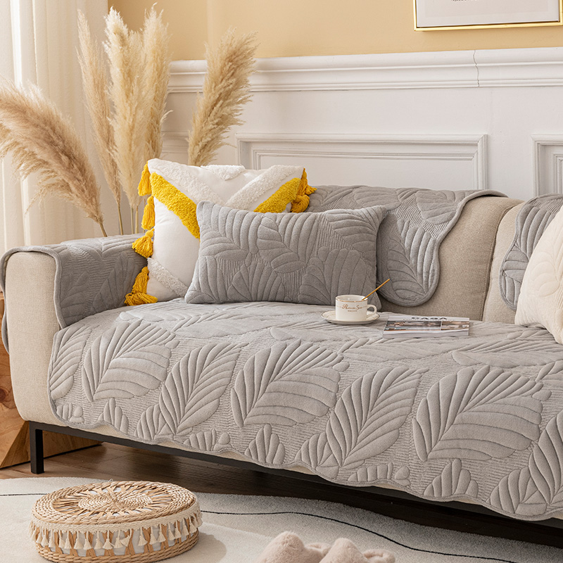 ソファーカバー トロピカルリーフ柄厚手キルティング二人掛けソファーカバー
