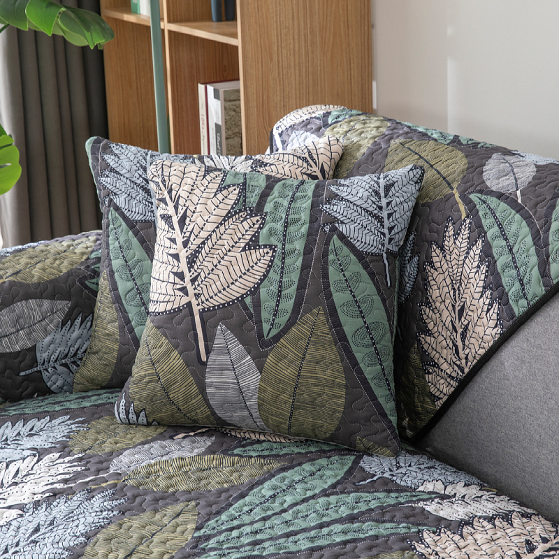 ソファーカバー 北欧風リーフ柄伸縮フィット式ソファーカバー