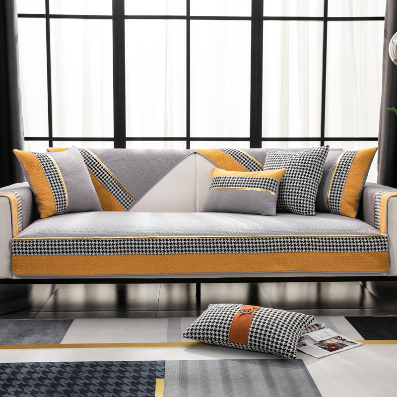 ソファーカバー 千鳥格子模様のモダンスタイルソファーカバー
