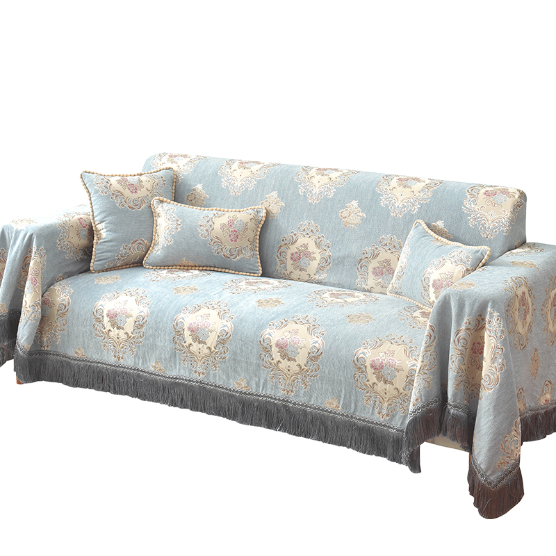 ソファーカバー 優雅な花柄ダマスク模様フリンジ付き二人掛けソファーカバー