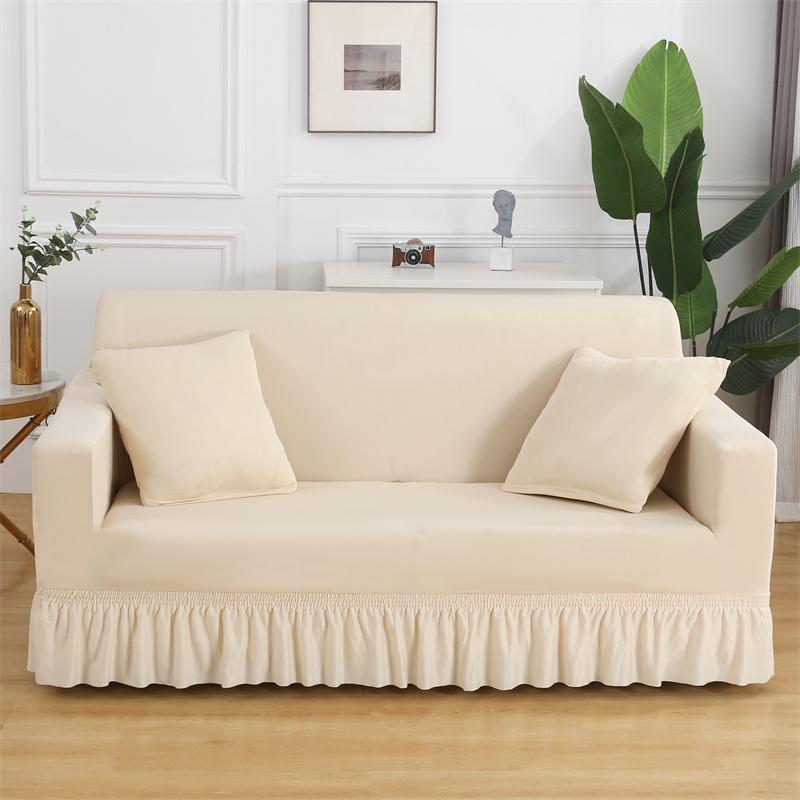 ソファーカバー 裾フリル付き伸縮フィット2人掛けソファーカバー