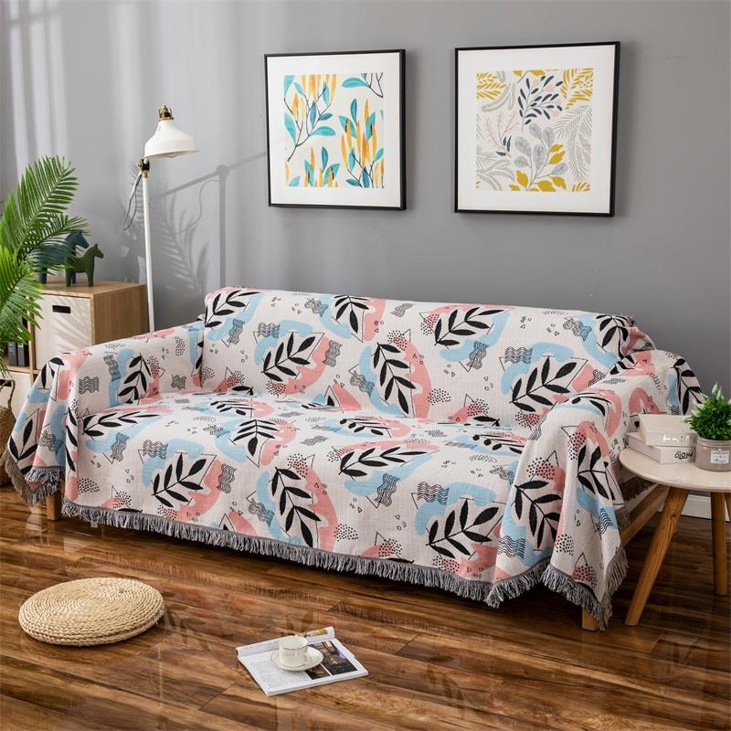 ソファーカバー 植物柄マルチカバー房付き織物ソファーカバー