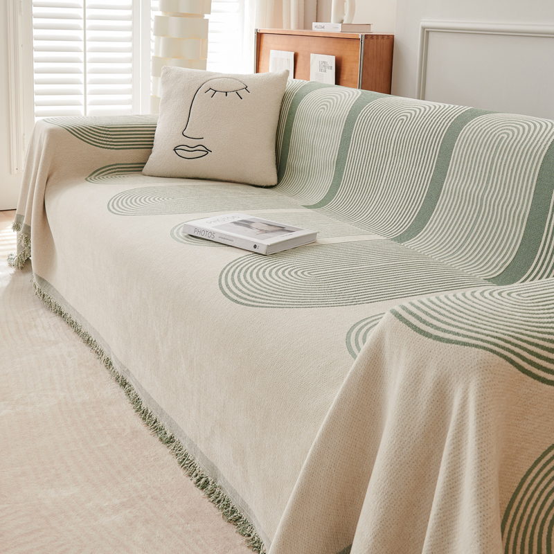 ソファーカバー 幾何学模様フリンジ付きマルチカバー