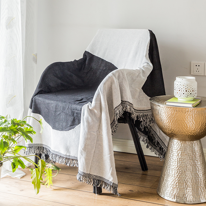 ソファーカバー フリンジ付きマルチカバー幾何学模様