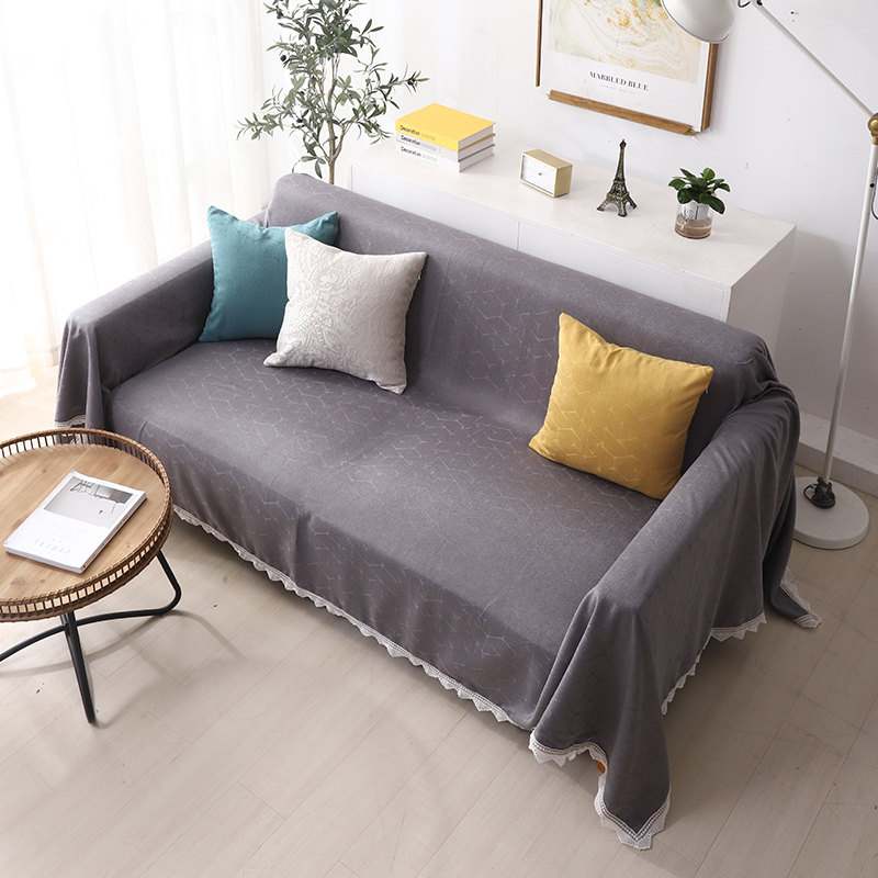 ソファーカバー 上品なレース縁取り幾何学模様二人掛けソファーカバー