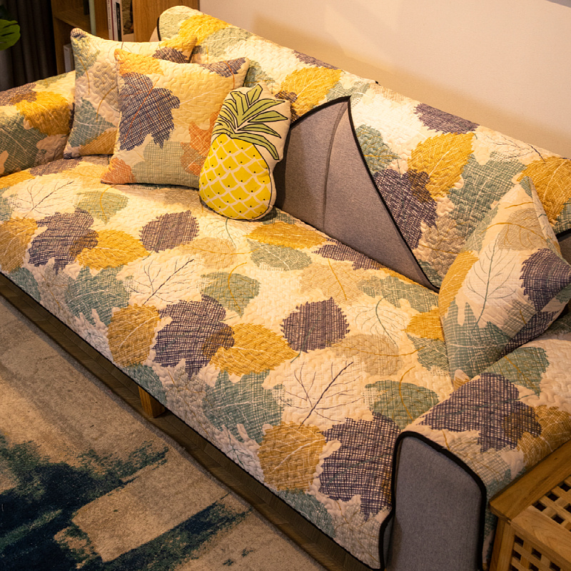 ソファーカバー 北欧風リーフ柄伸縮フィット式ソファーカバー