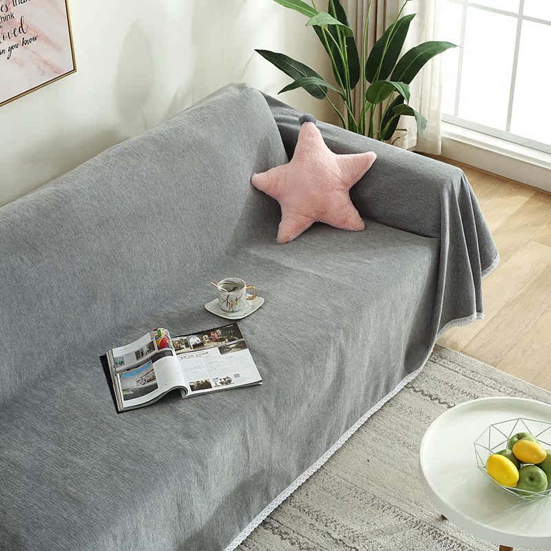 ソファーカバー レース縁取り伸縮フィット三人掛けソファーカバー