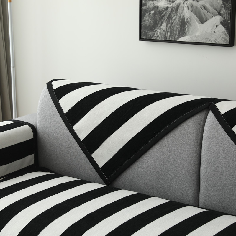 ソファーカバー 横縞模様の伸縮性ソファーカバー三人掛け用