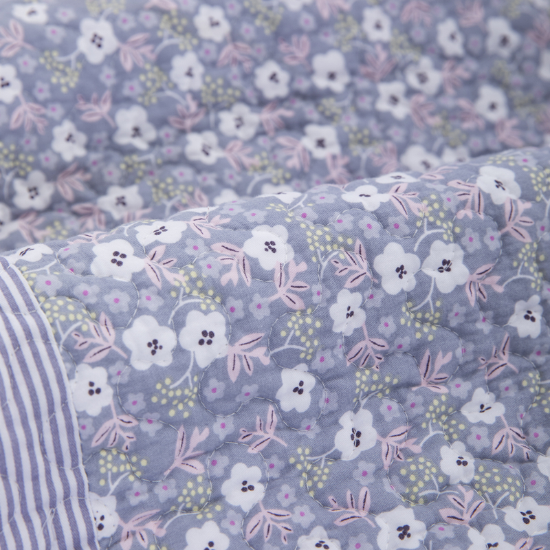 ソファーカバー 小花柄ストライプ縁取り二人掛け用ソファーカバー