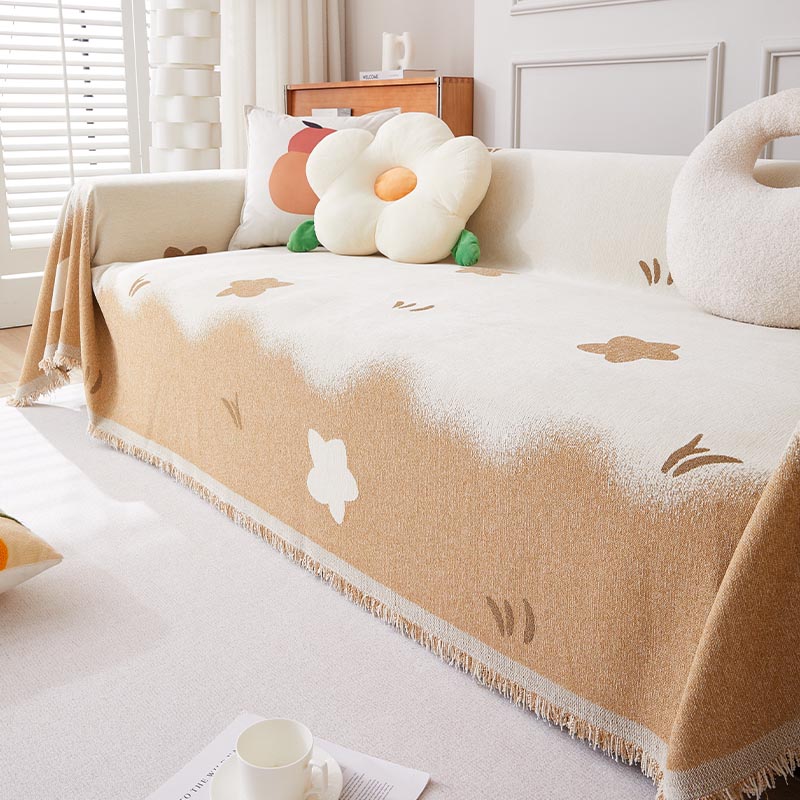 ソファーカバー 花柄グラデーション織り込み二人掛けソファーカバー