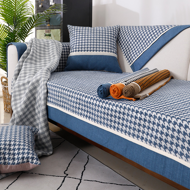 ソファーカバー 千鳥格子柄モダン切り替えデザインソファーカバー