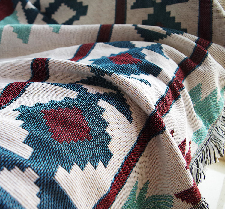 ソファーカバー エスニック幾何学模様織りフリンジ付きマルチカバー
