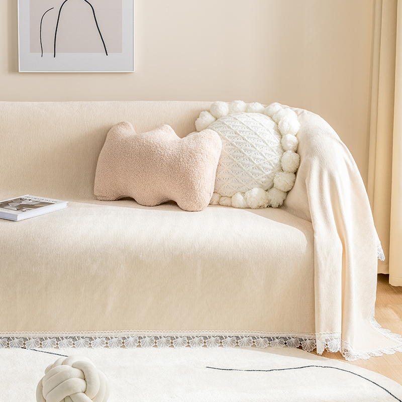 ソファーカバー 北欧風レース装飾付きマルチカバー