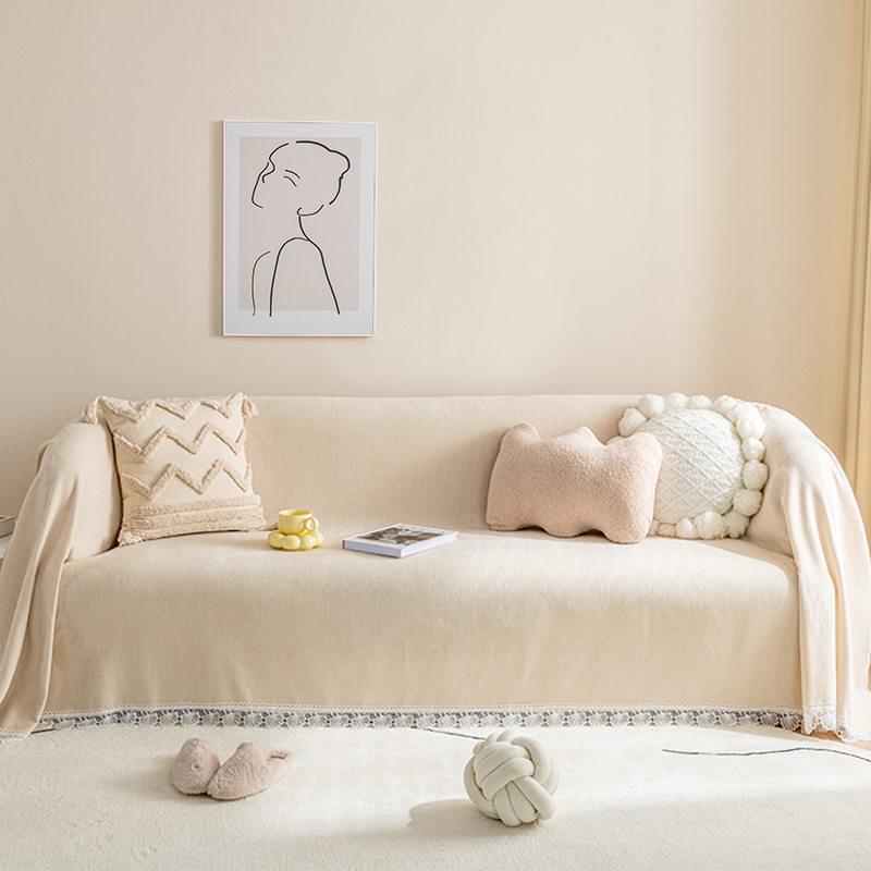 ソファーカバー 北欧風レース装飾付きマルチカバー