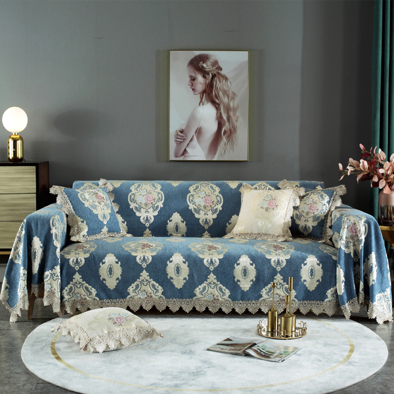 ソファーカバー 宮廷風花柄刺繍レース縁取りソファーカバー
