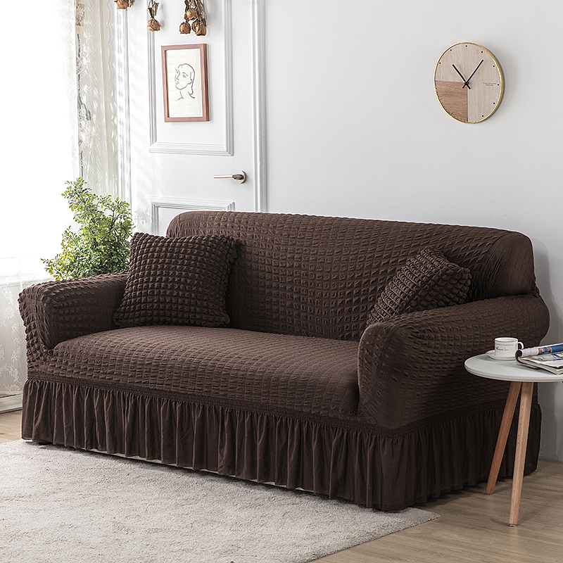 ソファーカバー ワッフル織りフリル付き2人掛けソファーカバー