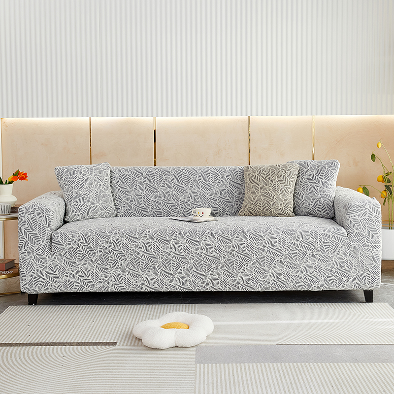 ソファーカバー 葉柄模様伸縮素材二人掛けソファーカバー