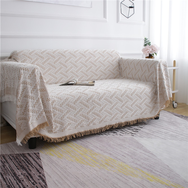 ソファーカバー 幾何学模様織り房飾り付きマルチカバー