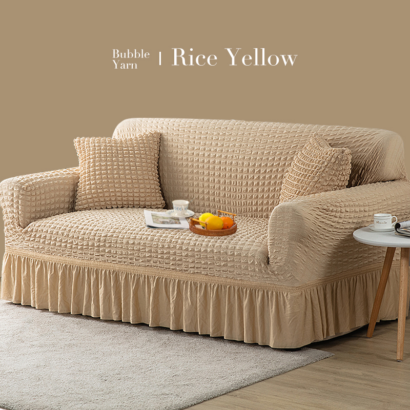 ソファーカバー 泡立ち織り模様フリル付きソファーカバー