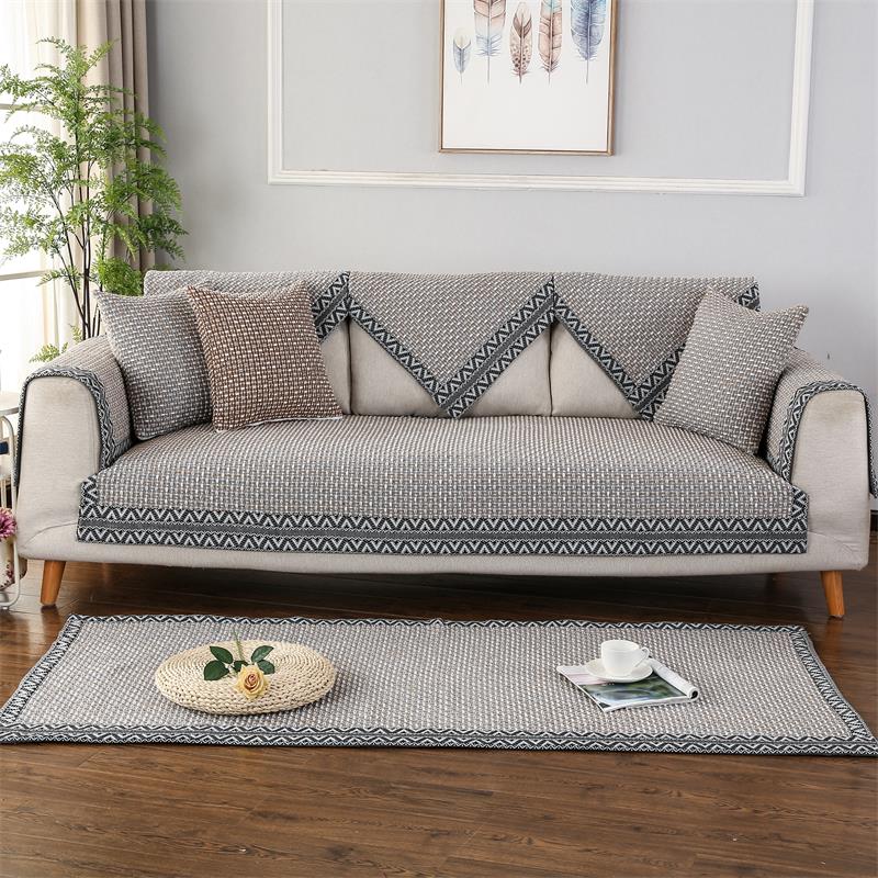 ソファーカバー 幾何学模様編み込み風三人掛け用マルチカバー