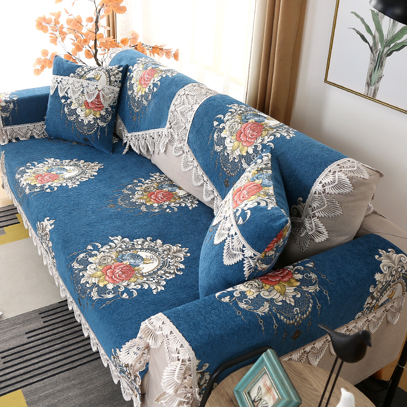 ソファーカバー 花柄装飾房飾り付き高級感溢れるソファーカバー