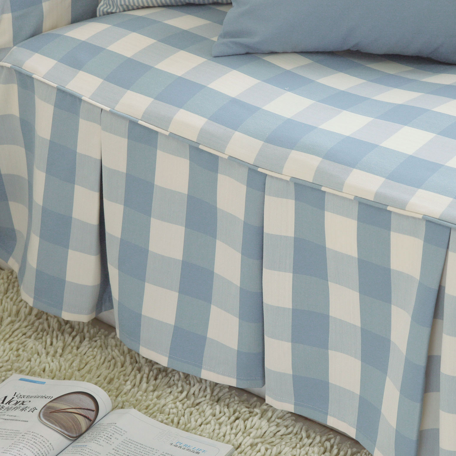 ソファーカバー 北欧風格子柄フリル付きマルチカバー