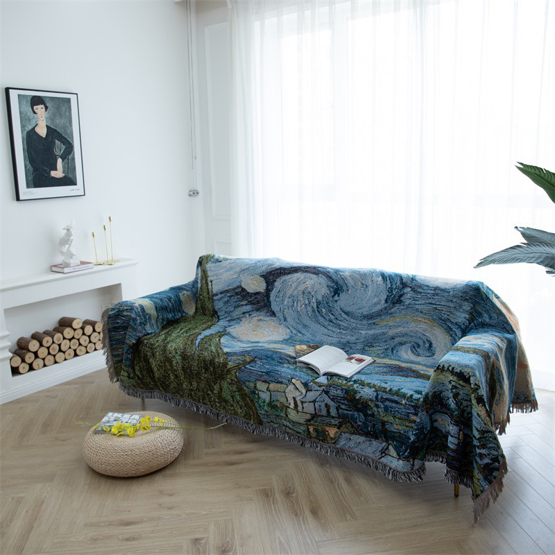 ソファーカバー 星月夜風景柄織り込み式ソファーカバー