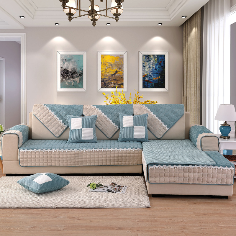 ソファーカバー 上品レース縁取り キルティング三人掛けソファーカバー